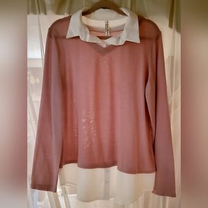 PerSeption Concept V-neck Shirt w/Sheer Faux Button Collar & Tail - XL